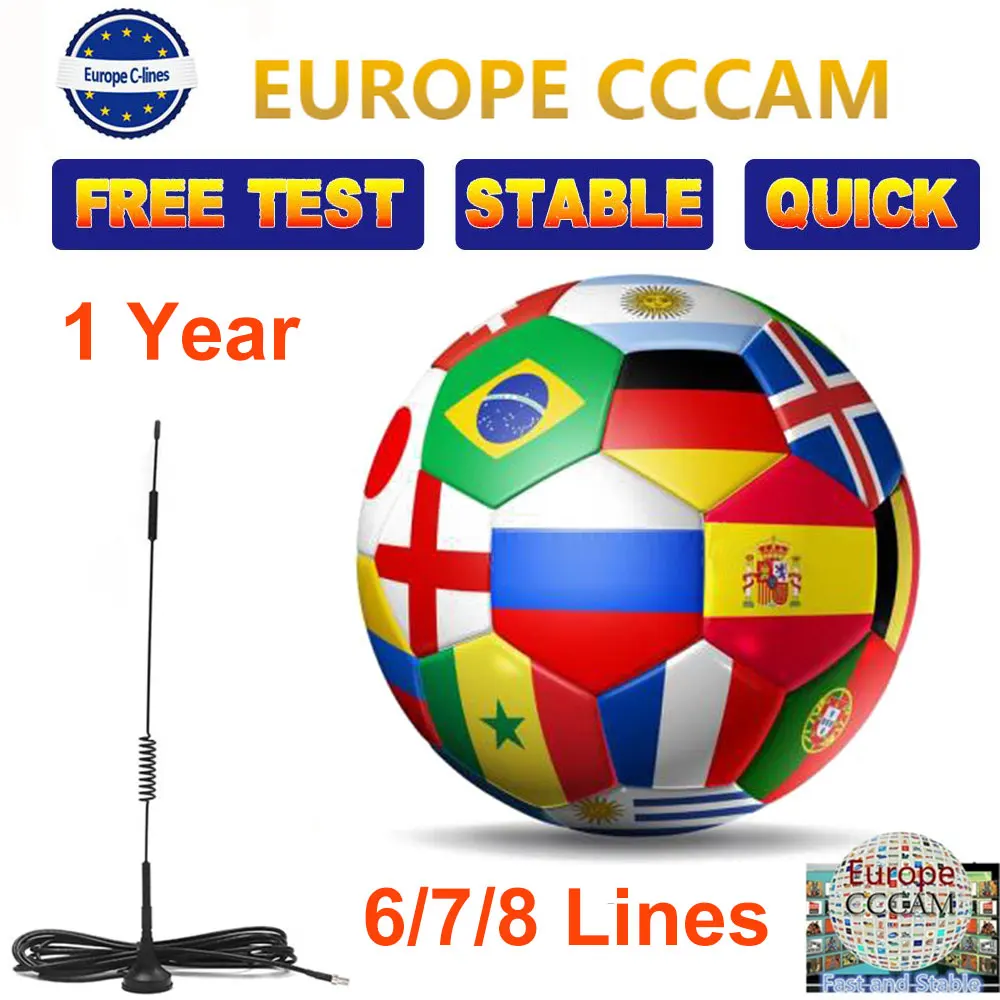 Cccam Cline для 1 года Европа Польша Испания Португалия Франция стабильный 6/7/8 линий