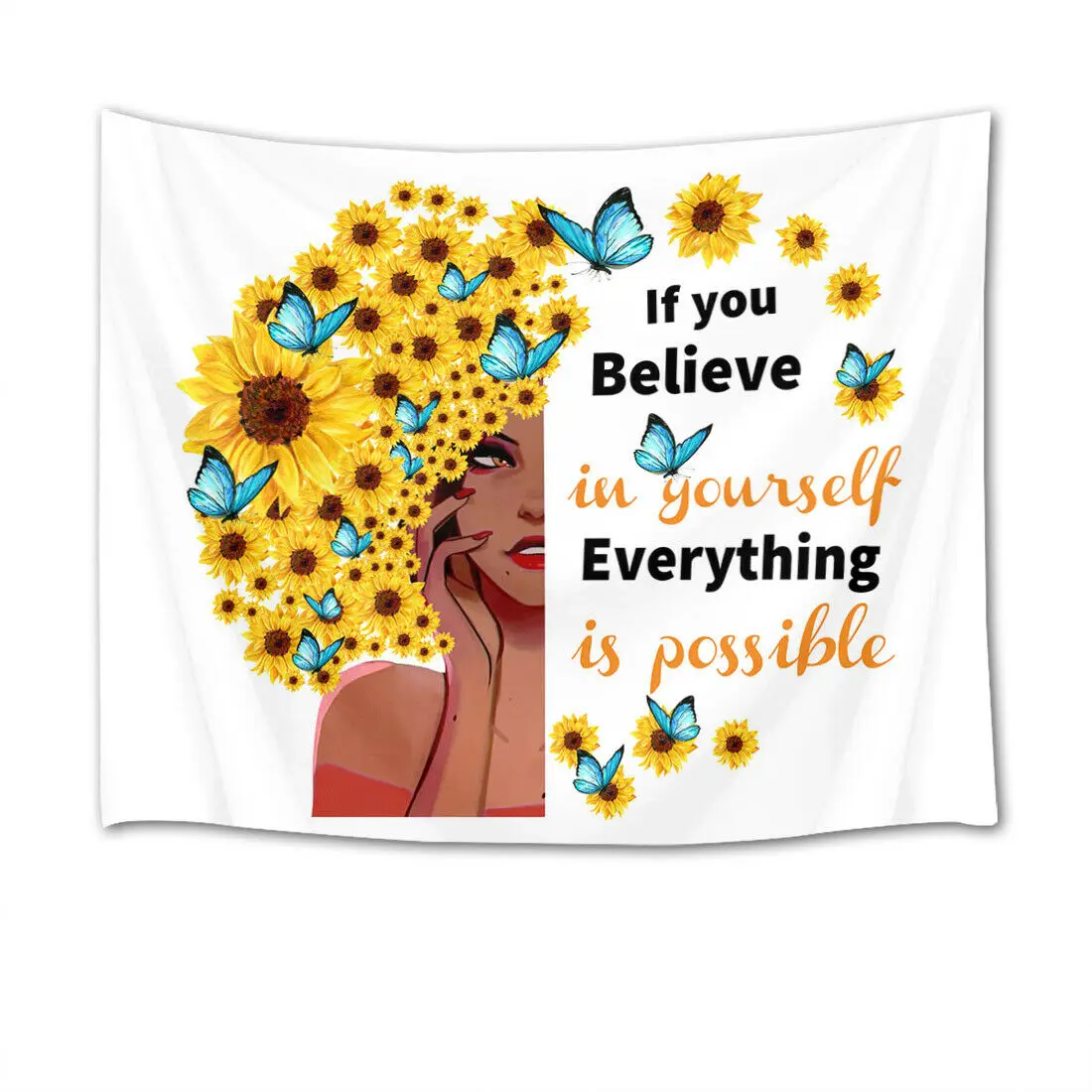 Гобелен с подсолнухами в стиле афроамериканской девушки настенный подвесной