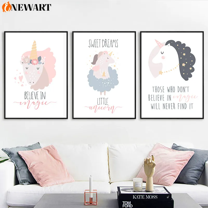 Детская Спальня украшение на стену холст искусство мультфильм Единорог постер