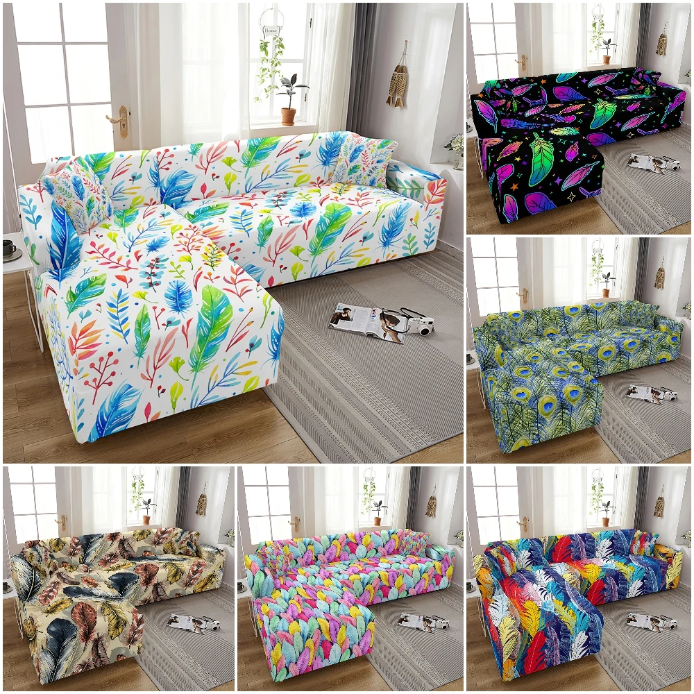

Colorful Feather Corner Sofa Covers for Living Room Elastic Couch Cover L Shape Chaise Longue Need Buy 2 Pcs Sofa Cover