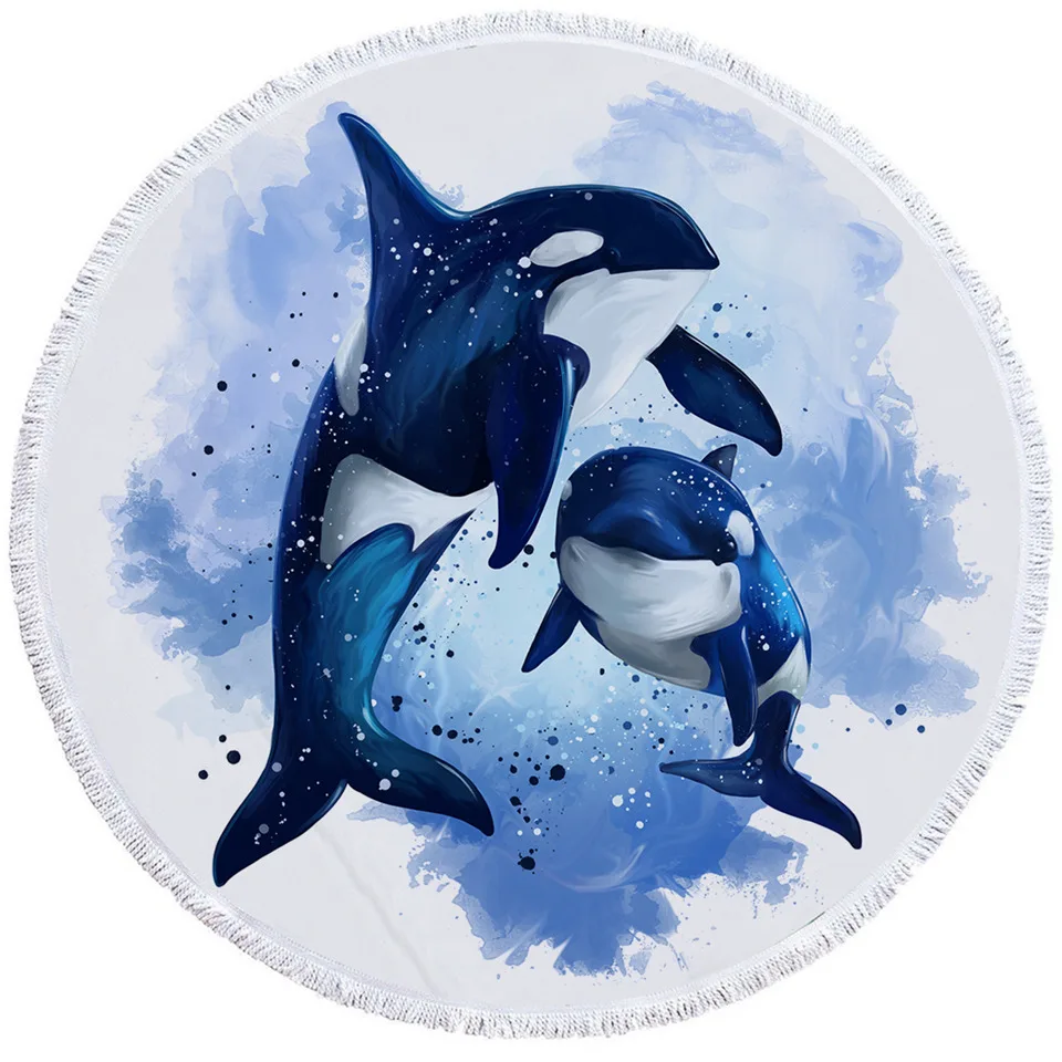 006 - Towel Постельное белье Outlet Orcinus Orca пляжное полотенце Killer Whales летнее одеяло морской жизни пляжный коврик синяя акварель полотенце из микрофибры 150 см - Цвет: 006 - Towel
