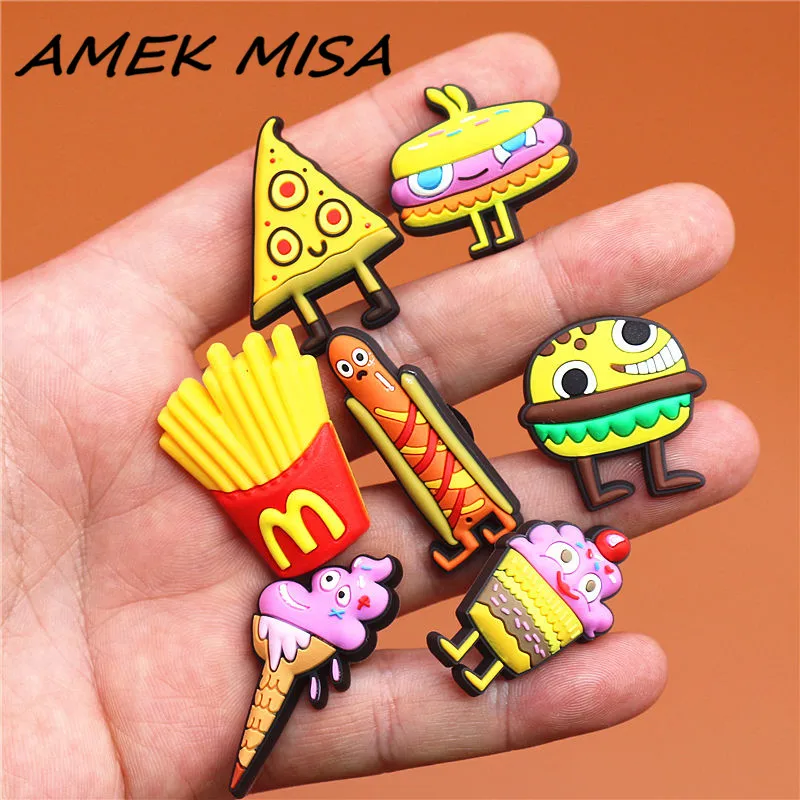 Single Sale 1pcs Original Shoe Charms Cartoon Ice cream and Burger Garden Shoe Buckle Accessories Decorations Fit Croc JIBZ Kids