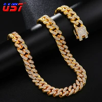 us7 13mm miami cuban link chain necklacesbracelets iced out crystal rhinestones hip hop necklaces for men women jewelry