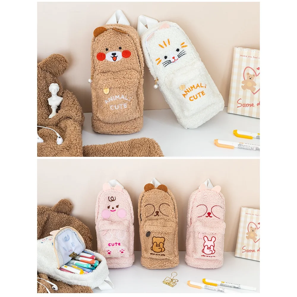 

Sweet Animal Pen Pencil Bag Mini Schoolbag Soft Touch Fabric Storage Pouch Organizer Case Stationery School Girl Gift F858