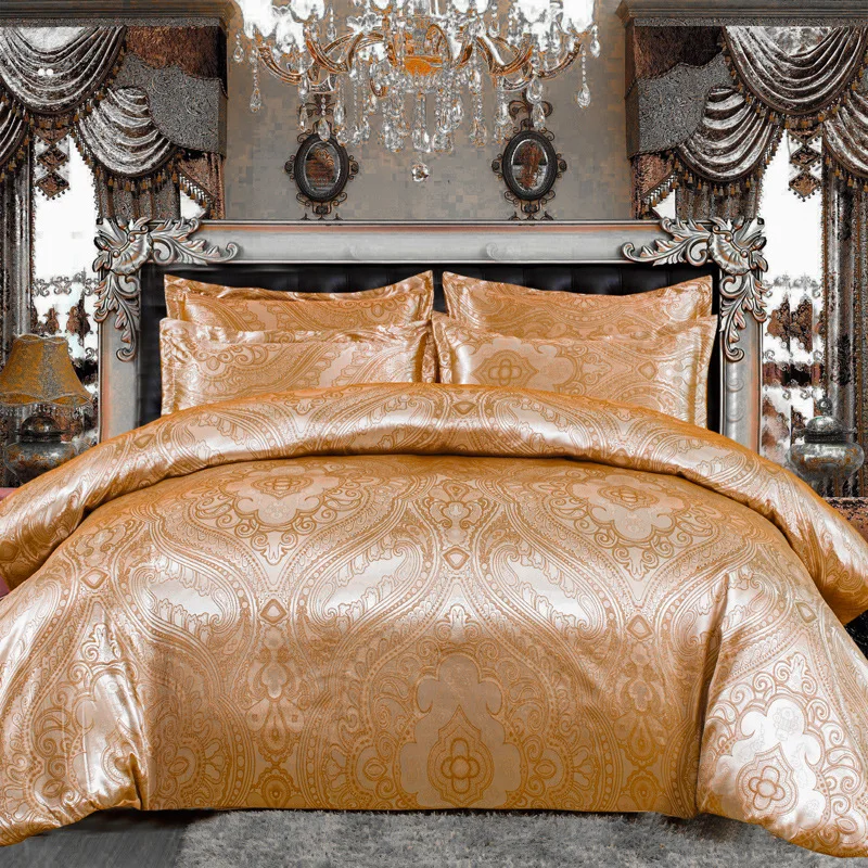 Luxury 2/3pcs Duvet Cover Set Satin Jacquard Bedding Sets with Zipper Closure 1 Quilt + 1/2 Pillowcases US/EU/AU Size | Дом и сад