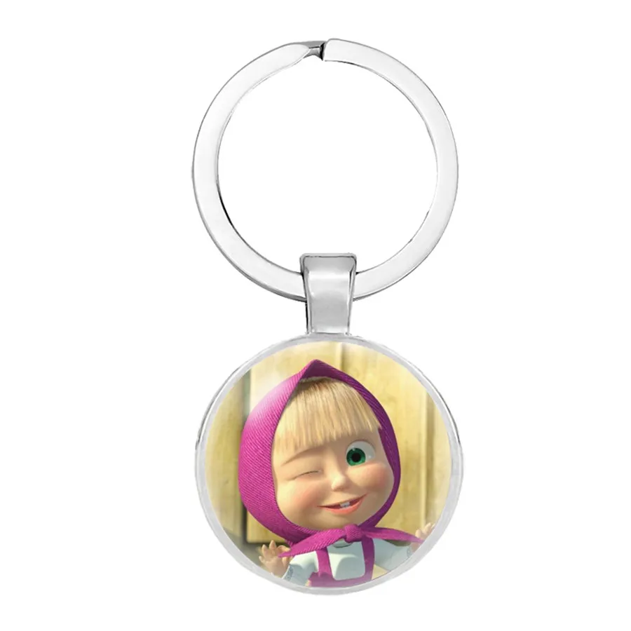 Cartoon Russia Masha Keychains Glass Cabochon Keyrings Fashion Hanging Accessories Key Hoder Creative Gift for Kids Bear Jewelry | Украшения