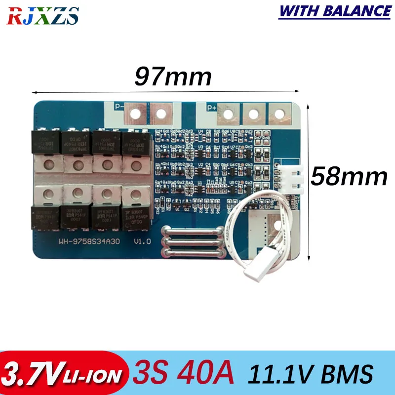 3S 40A 11 1 V 12 6 v li Ion BMS PCM защита батареи bms pcm с балансировкой для литиевых LicoO2 Limn2O4 18650