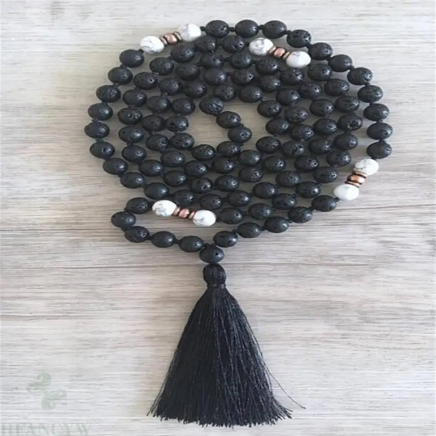 

8MM Howlite Lava Gemstone Beads mala Necklace 108 Beads Sutra pray Handmade Meditation Wristband spirituality Chakas Hot yoga