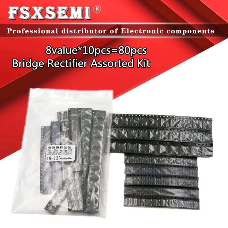 

8value*10pcs=80pcs MB6S MB6F MB10S MB10F ABS10 DB107S DB157S DB207S Bridge Rectifier Assorted Kit