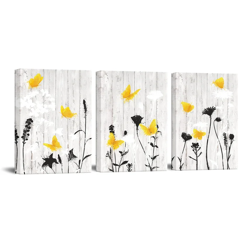 

Flowers Canvas Painting Butterflies and Flowers Wall Art Poster 3 Pieces Abstract Oil Floral Print Home Decor Modern Picture