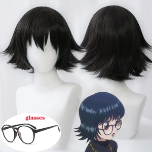 Imported Anime Hunter x Hunter Shizuku Murasaki Wig With Glasses Short Black Styled Heat Resistant Synthetic 