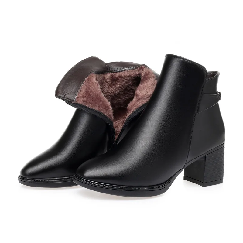 Fujin/зимние ботинки Теплая обувь из натуральной кожи на меху Модные ботильоны с