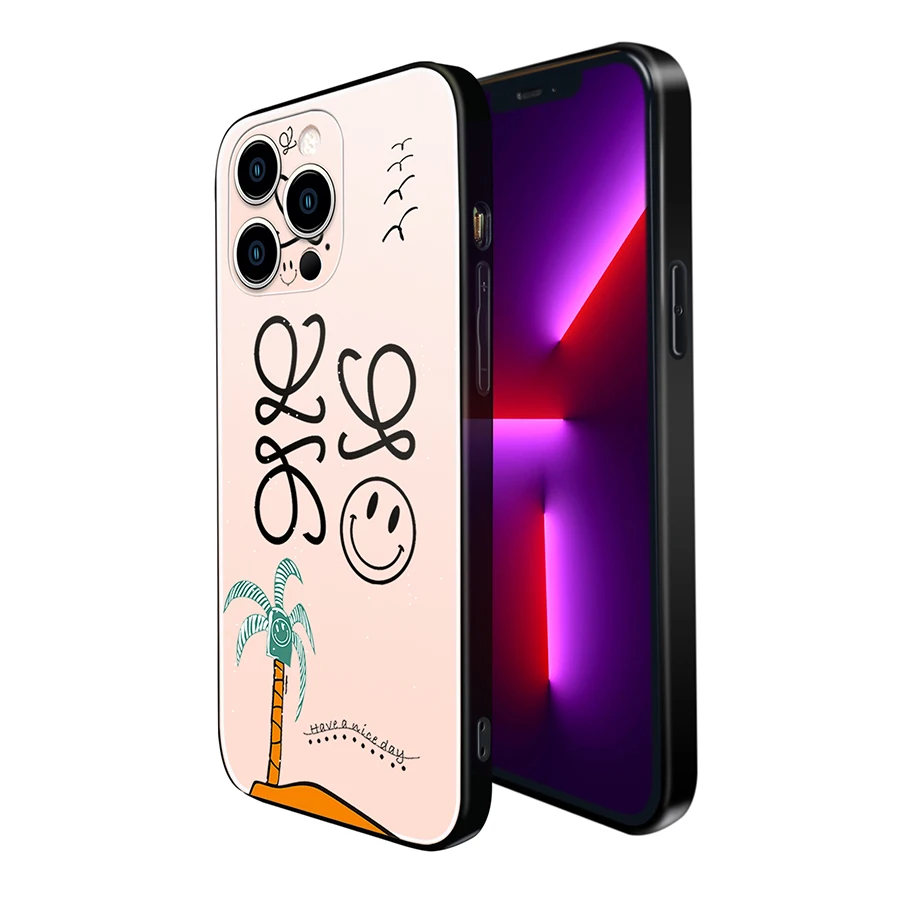 

Luxury Coconut Phone Case For iPhone 13 12 11 Pro Max Fashion Shockproof Lanyard Pink Back Cover For Cute Woman Phone Shell