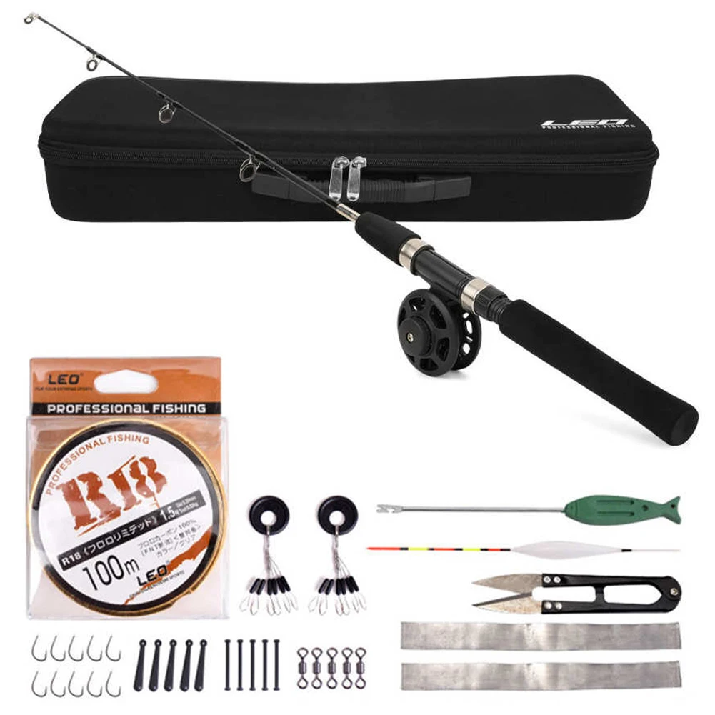 

80cm Ice Fishing Rod Combo Set Professional Fishing Tool Spinning Reel Fishing Bait Lures Bag Portable Travel Full Fishing Kit