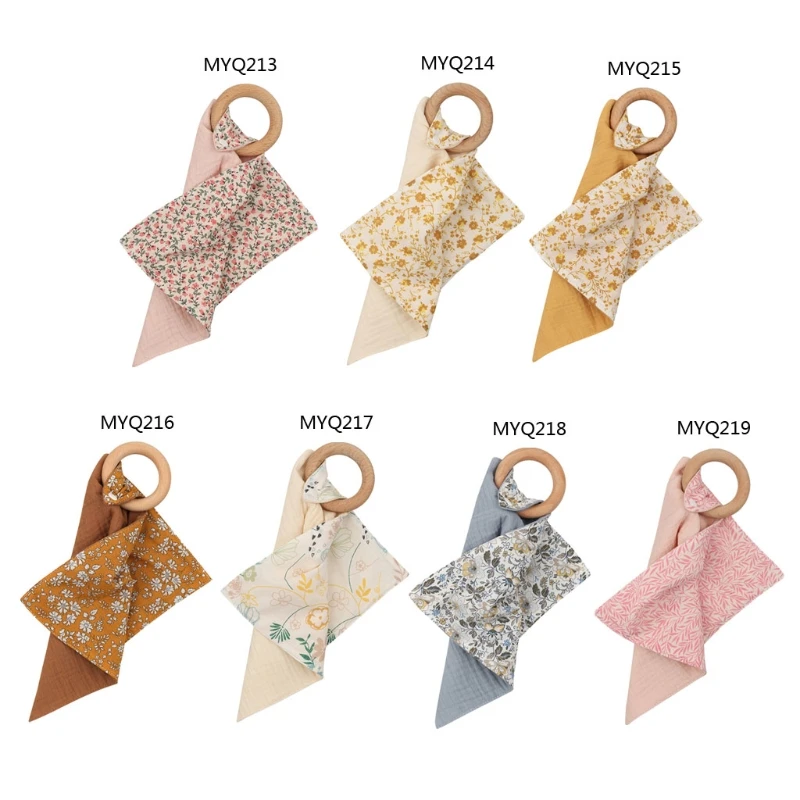 

Baby Soothe Appease Towel with Wooden Teether Newborn Soft Comforting Saliva Towel Sleeping Toy Burp Cloths Gift