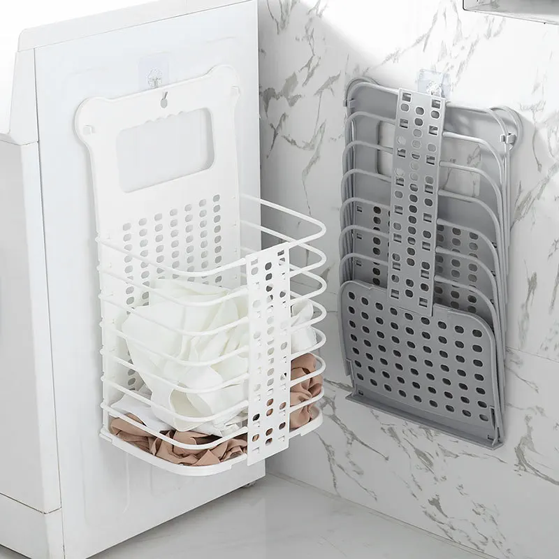 

New Wall Hanging Laundry Basket Foldable Plastic Toy Basket Barrel Household Dirty Close Organizer Bathroom Storage Washing Bag