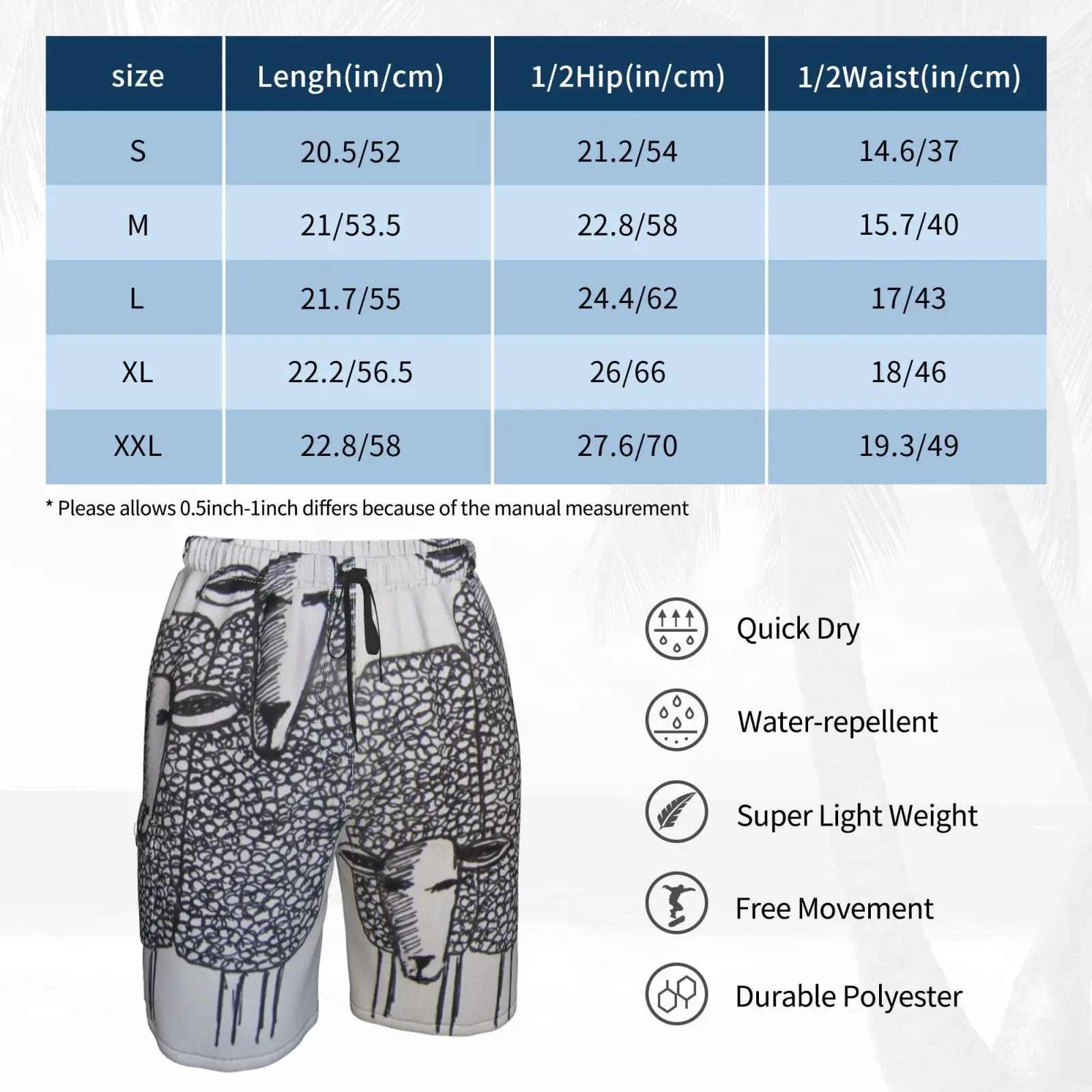 Пляжные шорты причудливая овца (рисунок) овчина ферма искусство сельская рисунок
