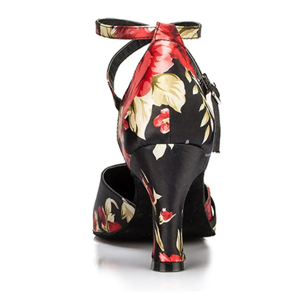 HROYL Women Latin dance shoes For Girls ladies Black Flower Print Ballroom Tango Dancing Shoes 10/8.5/7.5/6/5CM Heels Wholesaler