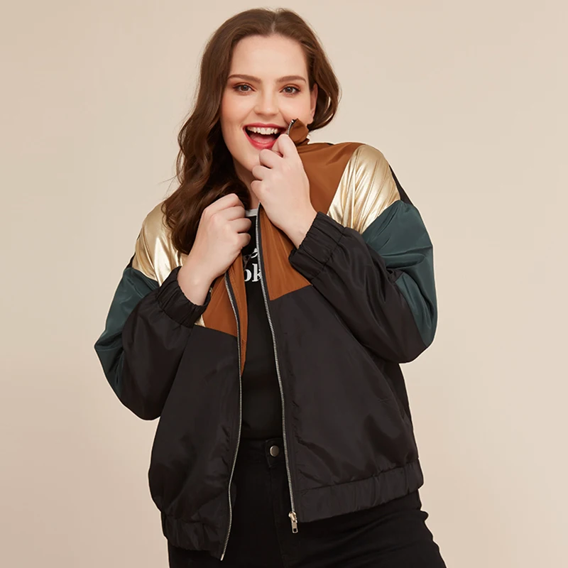 Женская куртка контрастных цветов Siskakia повседневная черная с прострочкой пальто