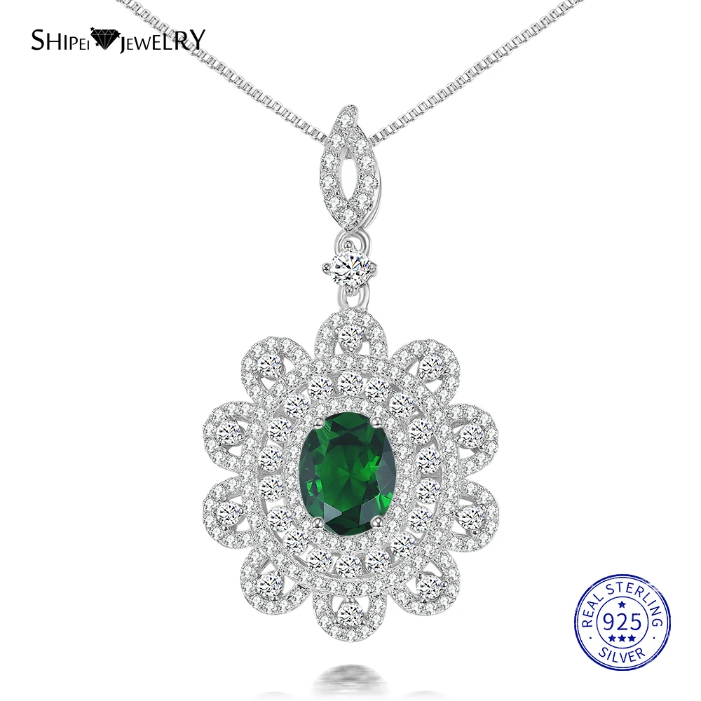 Женское ожерелье из серебра 100% пробы с овальным сапфиром и изумрудом | Украшения