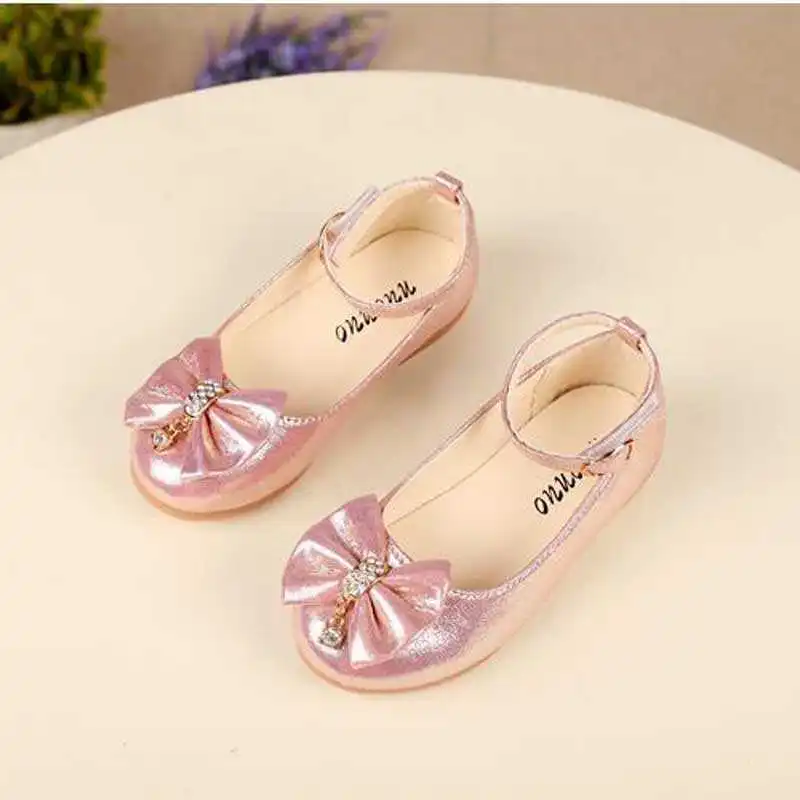 

Newest Autumn Girls Leather Shoes Children Girls Baby Princess Bowknot Sneakers Pearl Diamond Single Shoes Kids Dance Shoes