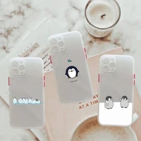 cartoon penguin phone case for iphone 12 11 mini pro xr xs max 7 8 plus x matte transparent white back cover