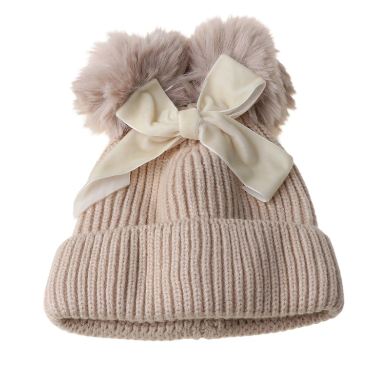 

Детская шапка с двойным помпоном, зимняя вязаная детская теплая шапочка для девочек, детская шапочка