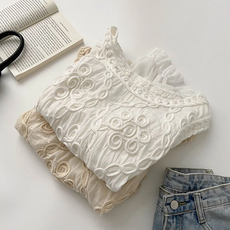 Рубашка женская шифоновая вязаная крючком с длинным рукавом | Женская одежда