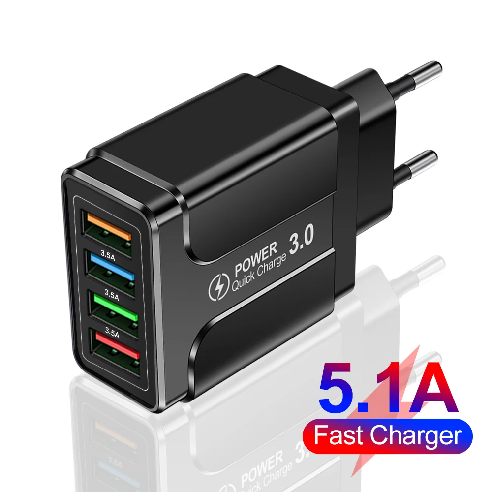 5.1A 48W USB Fast Charger Quick Charge 4.0 3.0 Universal Wall Adapter for iPhone 13 12 Samsung Xiaomi Mobile Phone Fast Charging