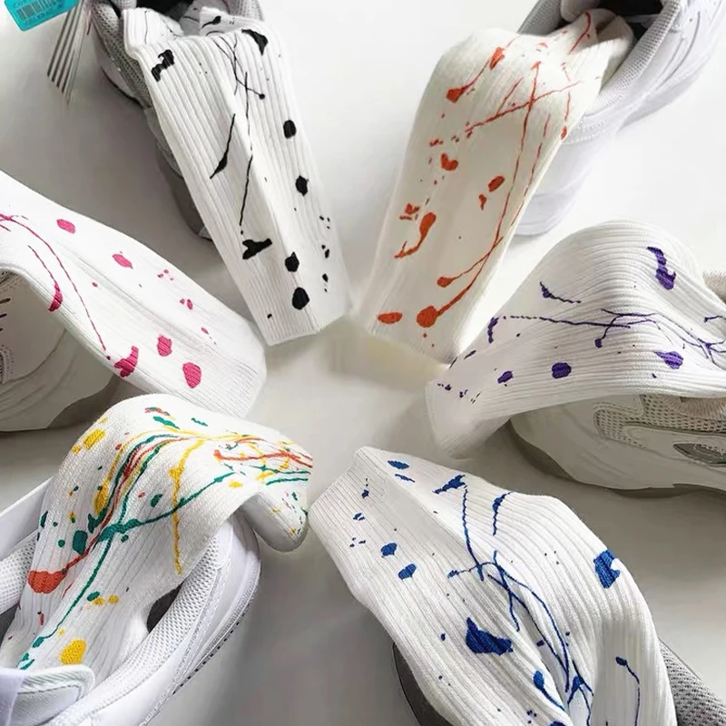 Tide brand splash ink art design color socks double needle pile sports street trend tie-dye men and women middle tube cottonsock
