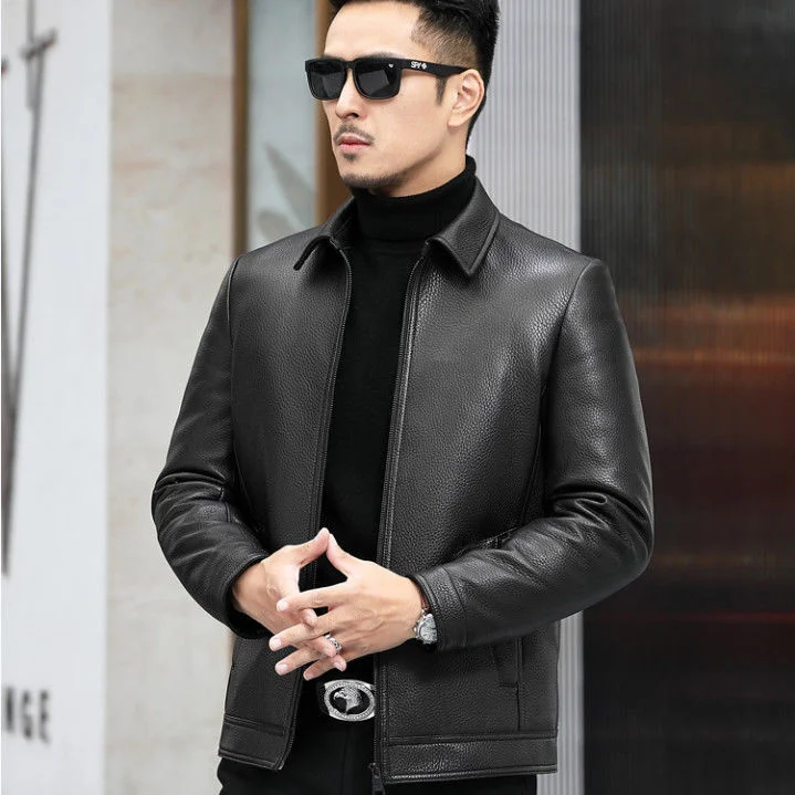 

Authentic Haining First Layer Deerskin Jacket Men's Wear Middle-aged Spring And Autumn Winter Dad's Leather Jacket