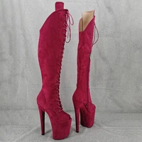 leecabe 20cm8inches suede upper lace up fashion lady high heel platform pole dance boots