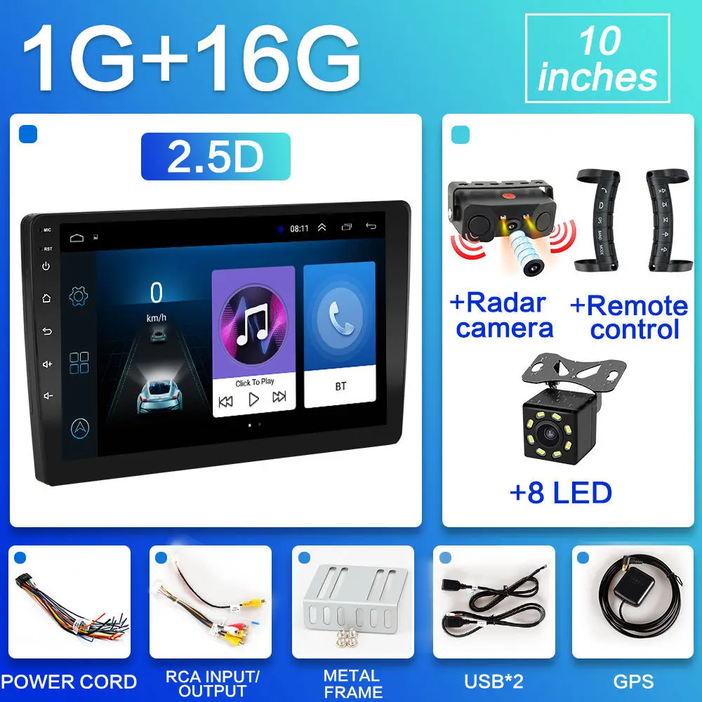1G-Radar-Remote-8LED 2 din Android 8,1 стерео Автомагнитола " 10,1" универсальный хост автомобильный Радио навигатор gps для Kia LADA Toyota Nissan видео плеер - Цвет: 1G-Radar-Remote-8LED