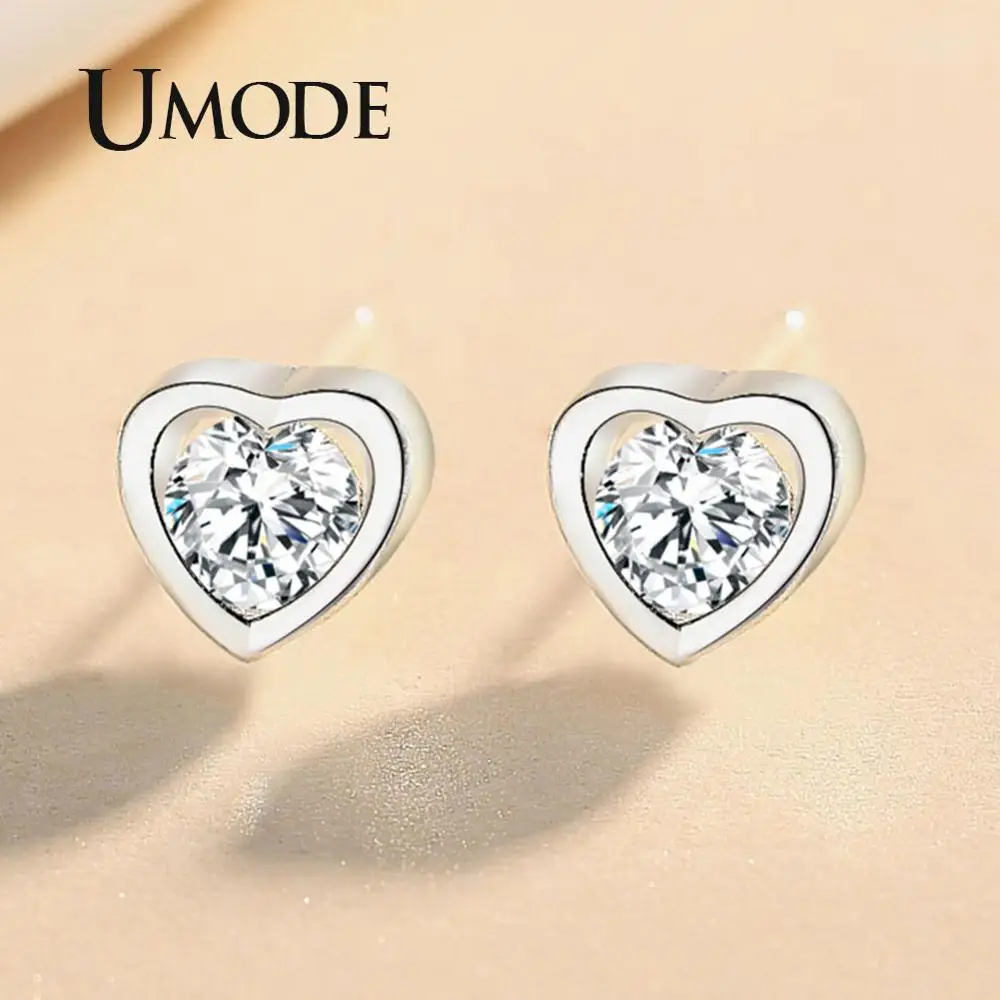 

UMODE Women Small Cute Heart Studs Earrings Crystal Cubic Zirconia Korean Fashion Jewelry Bisuteria De Moda Oorbellen UE0455