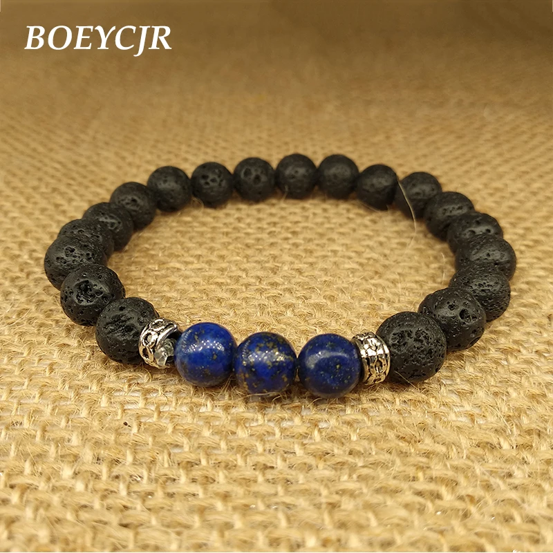 Мужские и женские браслеты с бусинами BOEYCJR из лавы лазурита модные ювелирные