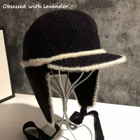 obsessed with lavender high end hat female fallwinter earmuff mink velvet lei feng hat black fashion brand joker