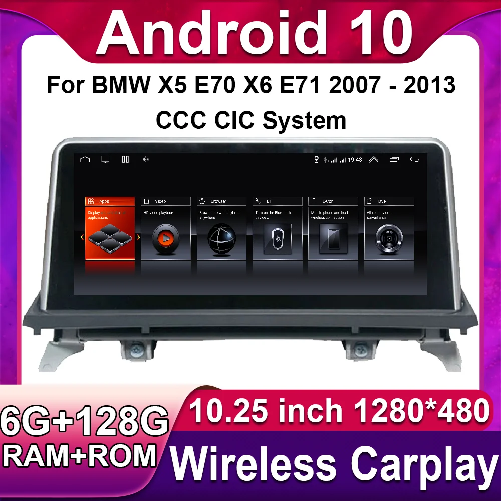 

10.25'' For BMW X5 E70 X6 E71 2007 - 2013 CCC CIC System Android 10 Car Radio Stereo Wireless Carplay Navigation GPS Multimedia