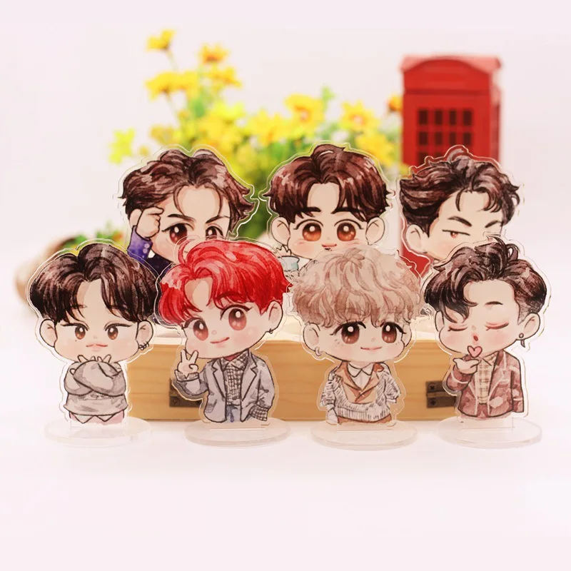 

Оптовая продажа, прозрачная пвх маленькая стойка Bangtan Boys, акриловая подставка Kpop Group, милая Фирменная статуя из мультфильма Got7, настольное ук...