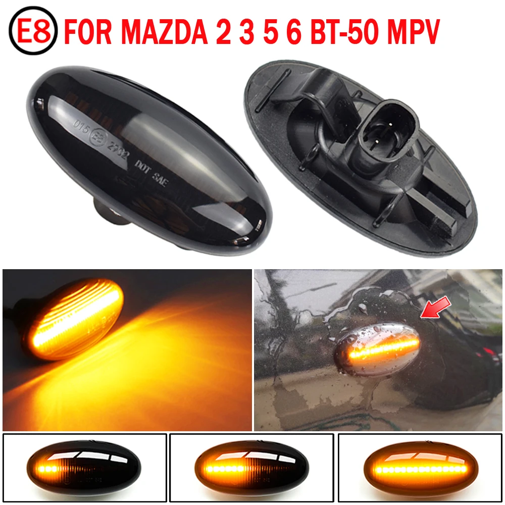 

2pcs LED Car Light For MAZDA 2 3 5 6 BT-50 MPV Turn Signal Lamp Dynamic Side Marker Blinker Flowing Lighting Auto Accessories