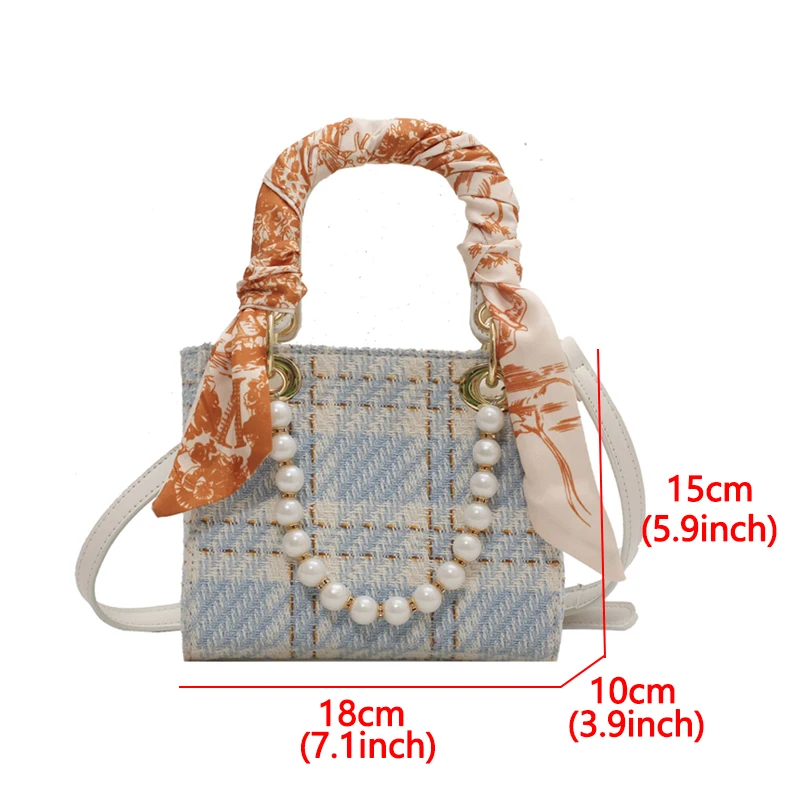 

Fashion Pearl Chain Handbag Women's Bag High-quality Ribbon Woolen Women Shoulder Bag Casual Top Handle Hand Bags for Women 2021