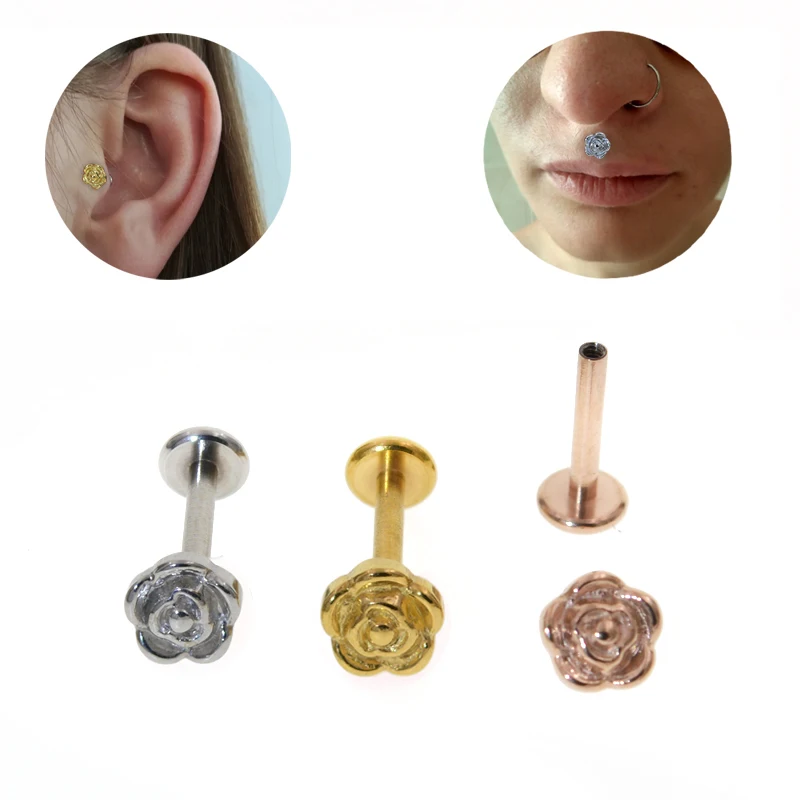 1 шт. изысканные серьги унисекс в стиле панк с розовыми цветами кольца для губ