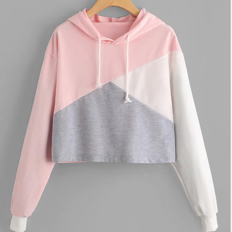

Women's Autumn New European And American Style Hooded Pullover Geometric Color Matching Long-Sleeved Sweatershirt All-Match