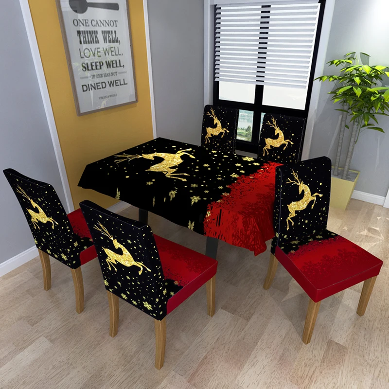 Dining Chair Cover Christmas Snowman Santa Claus Housse De Chaise Elastic Slipcover Seat Case 2021 New Year Decor | Дом и сад