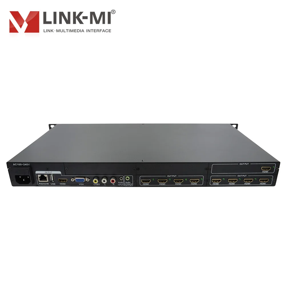 Фото Разветвитель 4x9 HD LINK-MI дюйма, с масштабированием, HDMI + AV + VGA + USB входы, 9 выходов HDMI, поддержка переворота на 180 градусов №4