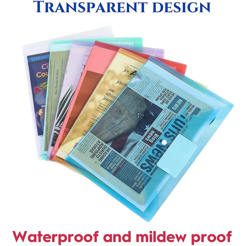 

24-Piece Plastic Envelope File Folder with Pocket Document Folder A4 Size File Envelope for Home School Office Files