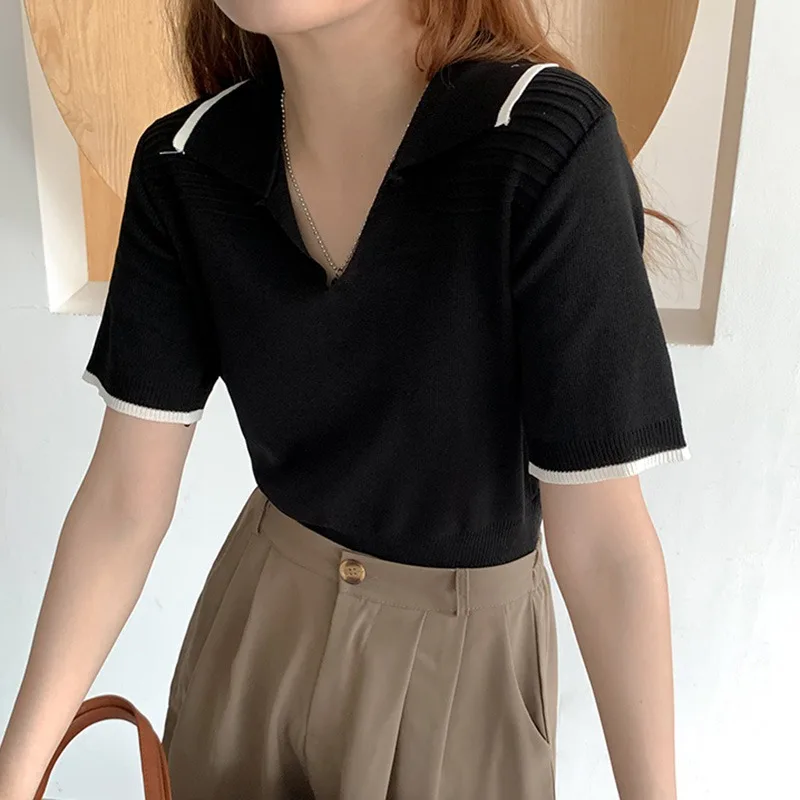 

Summer T-shirt Simple Casual T-shirt Women Short-sleeved Knitted Tee Top Streetwear