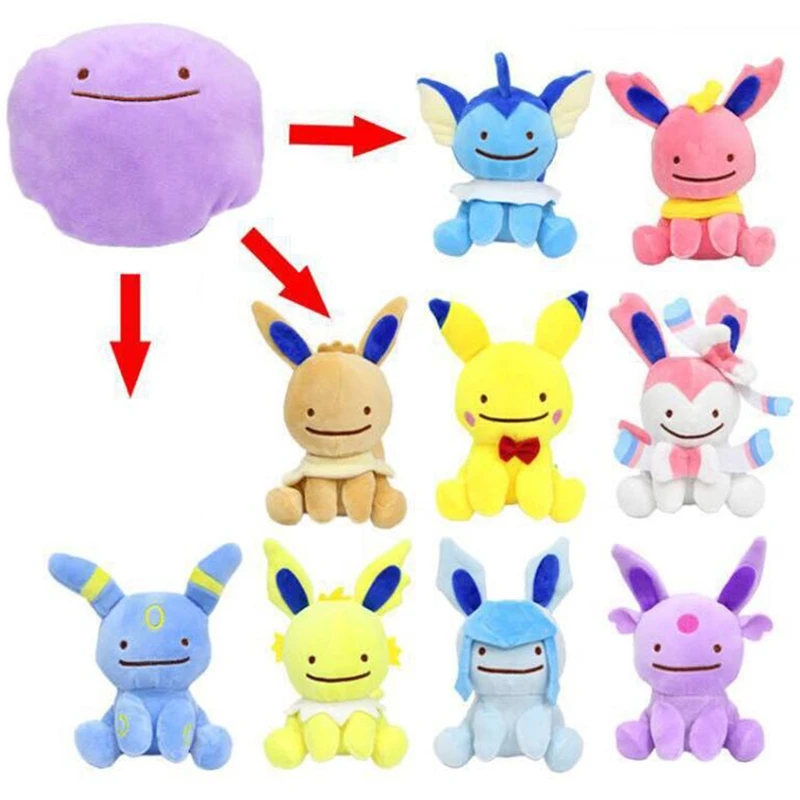 12 см карман Дитто Мягкие плюшевые куклы преобразования Иви и Пикачу Sylveon Espeon из