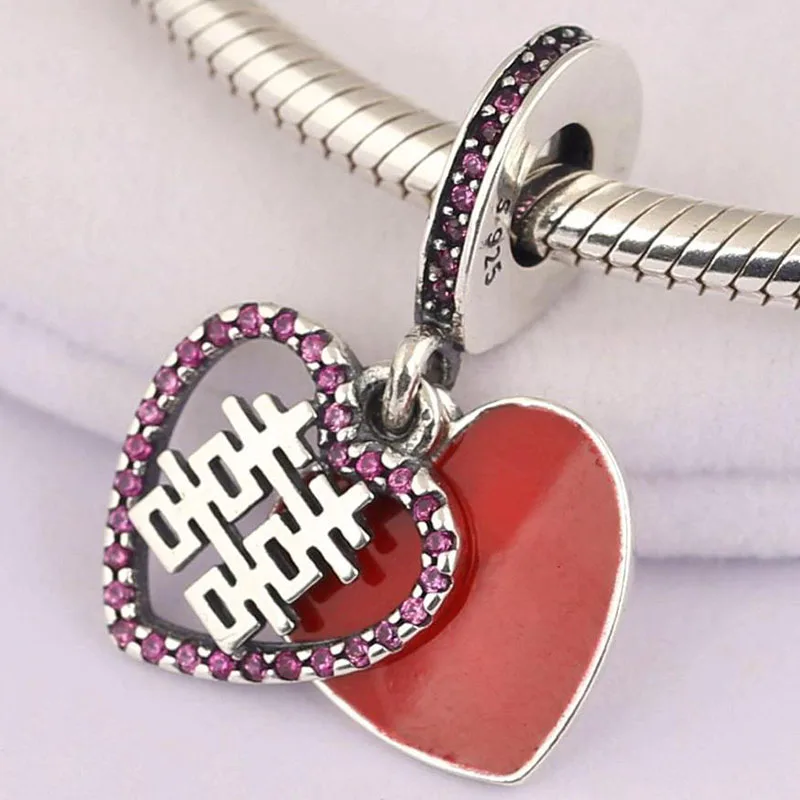 

100% 925 Sterling Silver Charm Chinese Style Double Happiness Pendant Fit Pandora Women Bracelet & Necklace Diy Jewelry