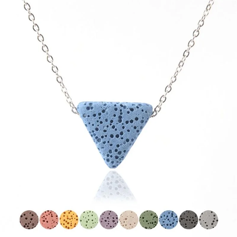 

Colourful Triangle Lava Stone Essential Oil Diffuser Necklace Aromatherapy Volcanic Rock Stone Stainlesss Steel Chain Jewelry