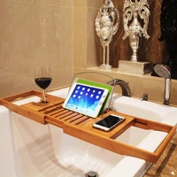 extendable bathroom shelf bathtub shower tray bamboo bath tub rack towel wine book holder storage organization accessories